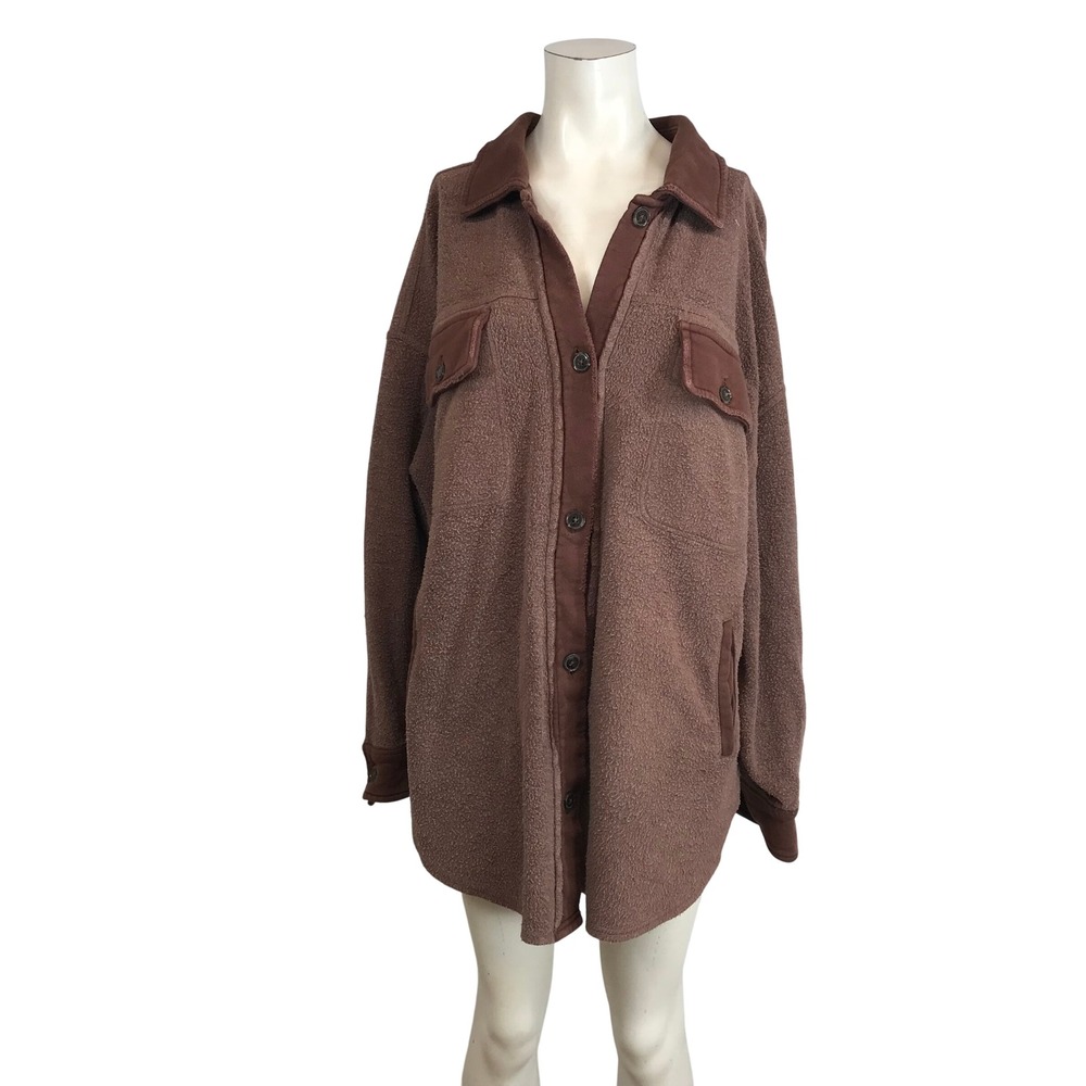 Free People Brown Sherpa Shacket Jacket